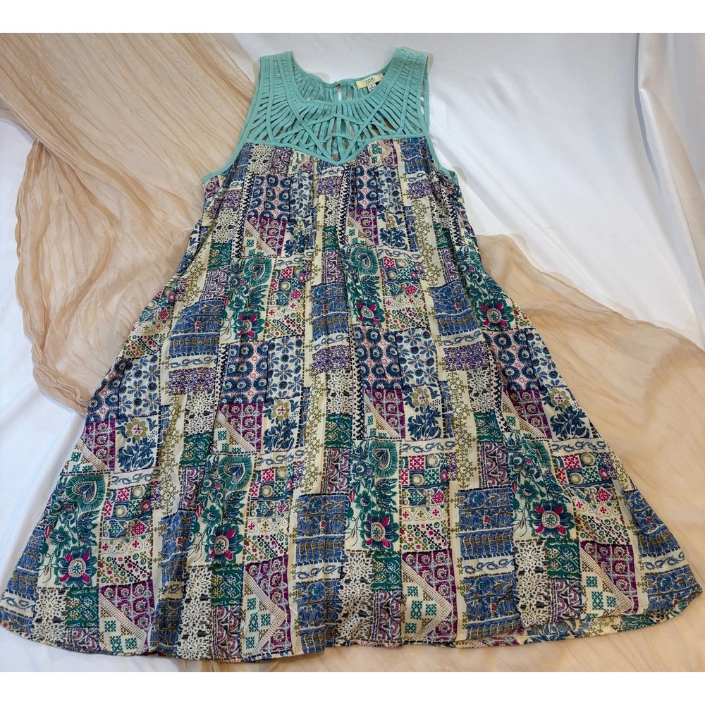 Kori America‎ Boho Hippie Chic Geometric Minidress Aqua Webbed Halter Size S